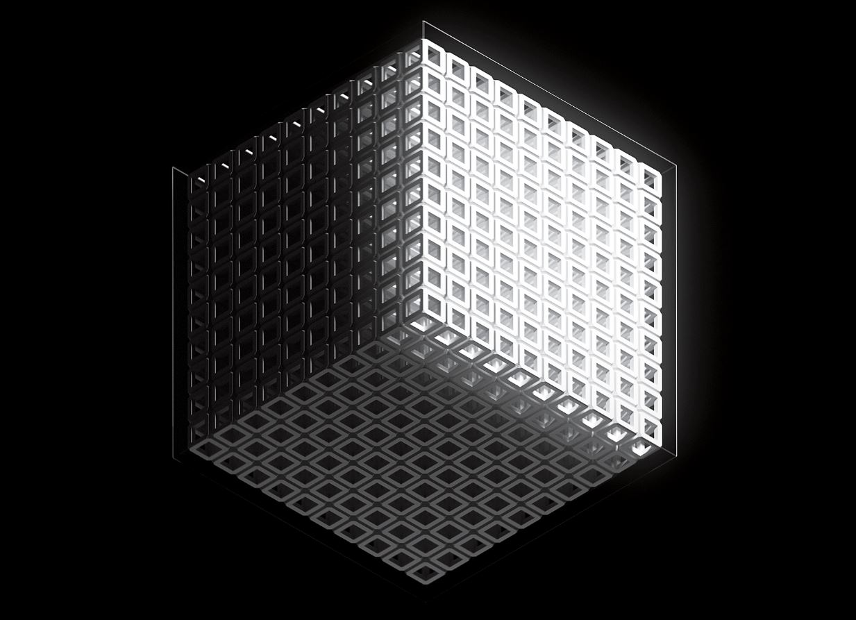 Abstract render of light grids symbolizing creativity and data flow